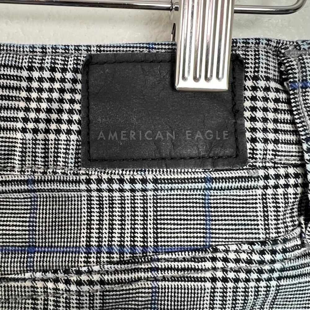 American Eagle Women's Size 4 Hi-Rise Mini Skirt Black Blue White Plaid Stretch - Picture 11 of 12